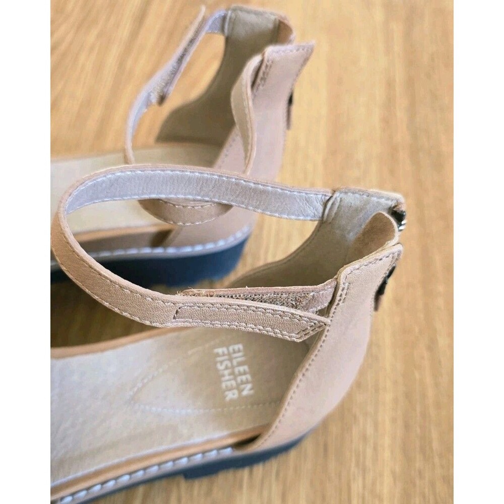 Eileen Fisher Sport Heir Tumbled Leather Sandals Tan Brown Sz 8.5 Lug Sole - Picture 4 of 9